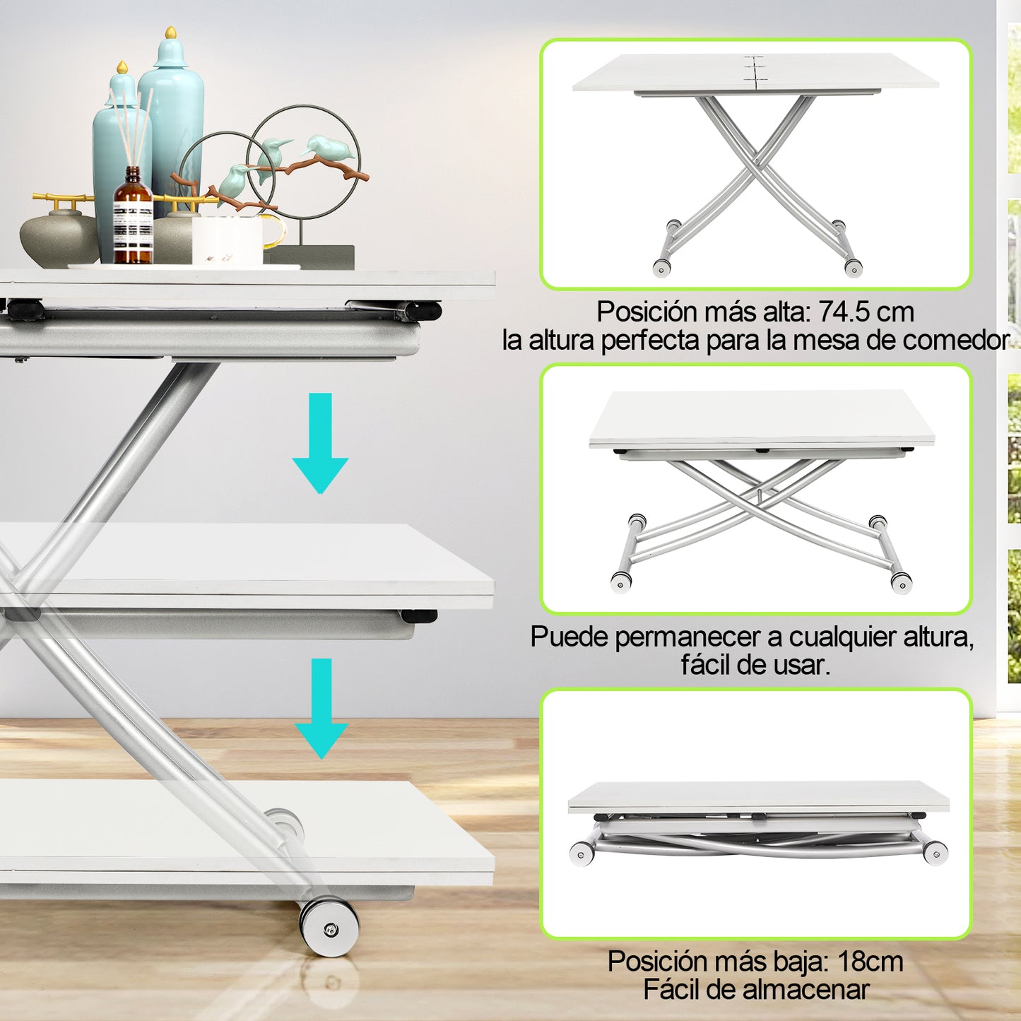 Modern Top Lifting Coffee Table to Adjustable Dining Table