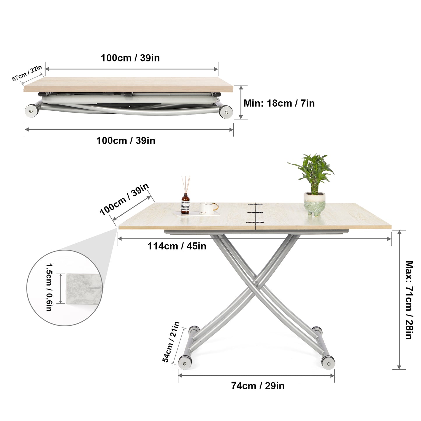 Multi-functional Top-Lifting Coffee Table to Adjustable Dining Table