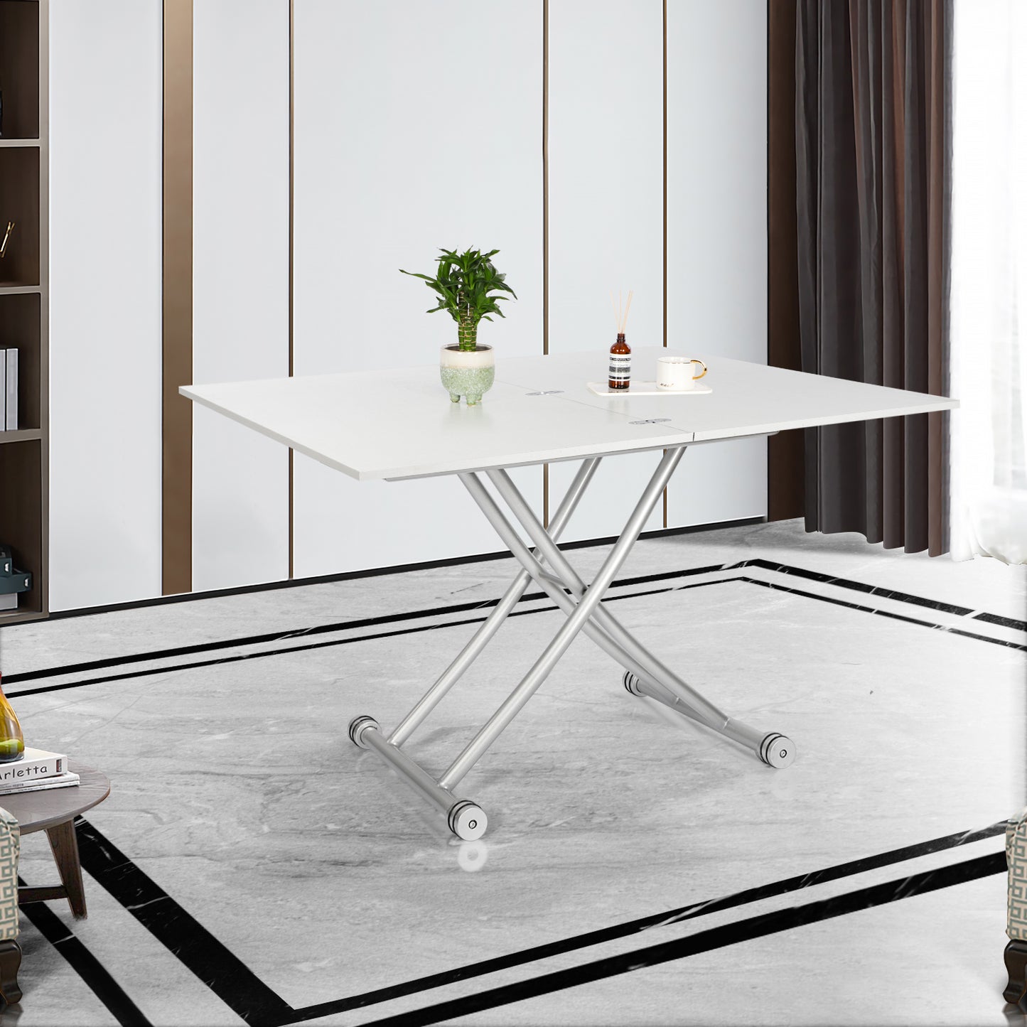 Modern Top Lifting Coffee Table to Adjustable Dining Table