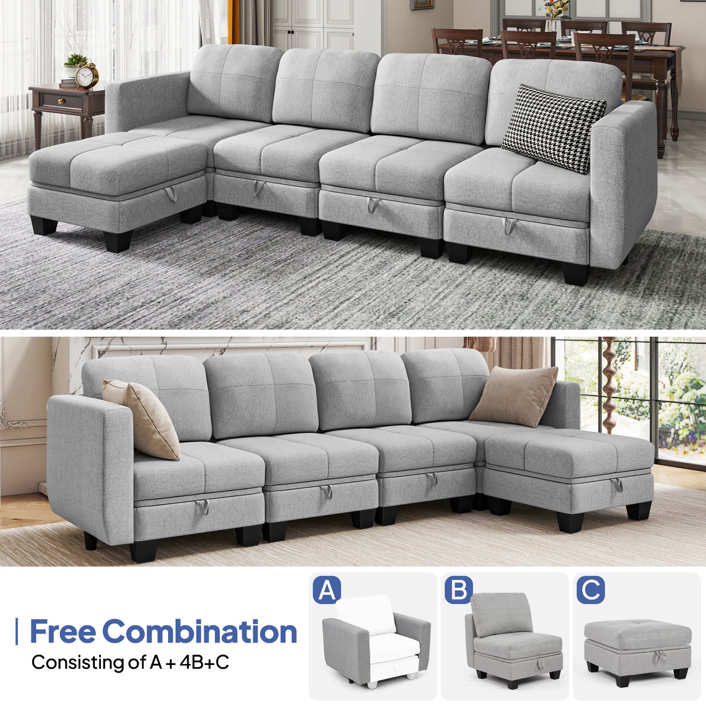 L Shaped Sectional Couch Modular  Sofa