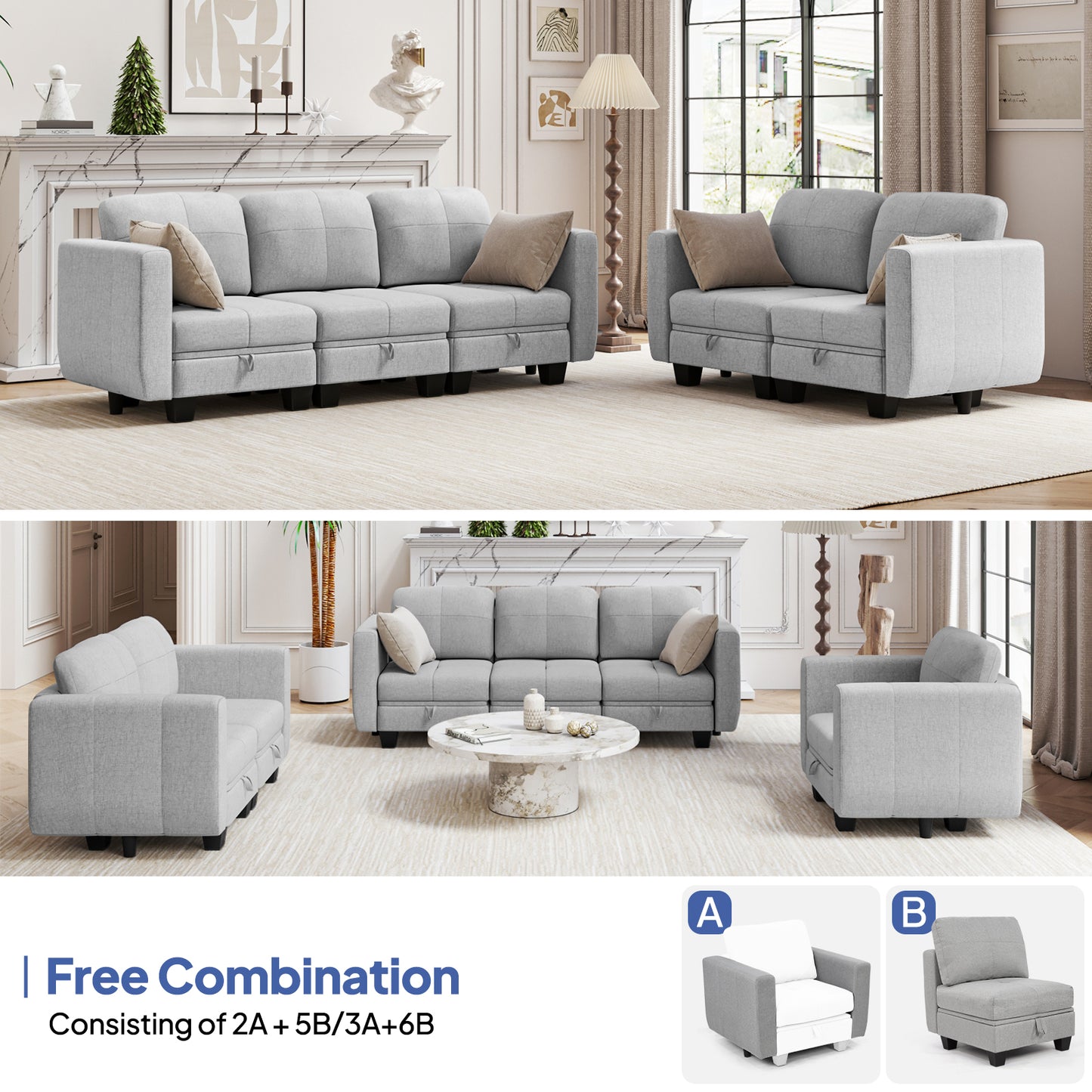 Sectional Couch Modular Sofa Set 6 Seat