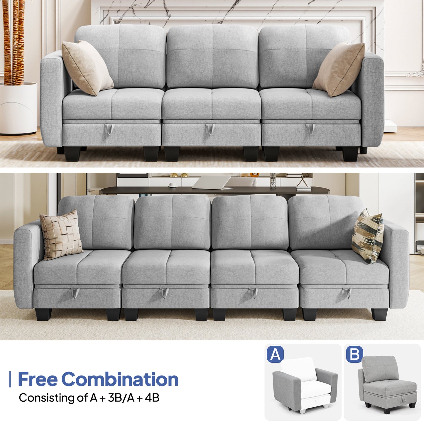 Sectional Couch Modular Futon Sofa Living Room Office