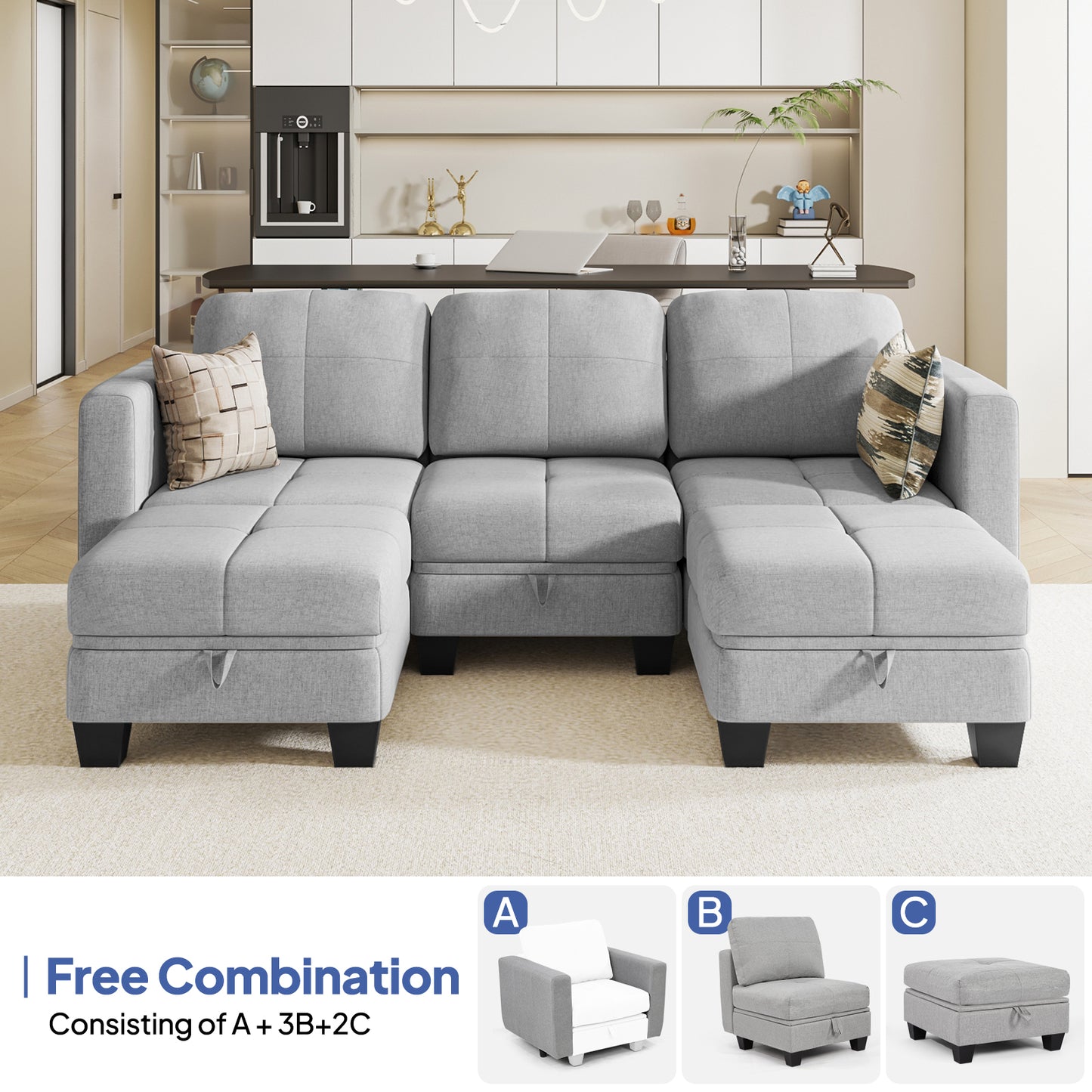 U Shaped Sectional Couch Modular Sofa