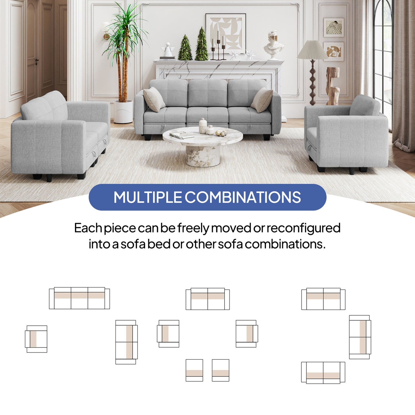 Sectional Couch Modular Sofa Set 6 Seat