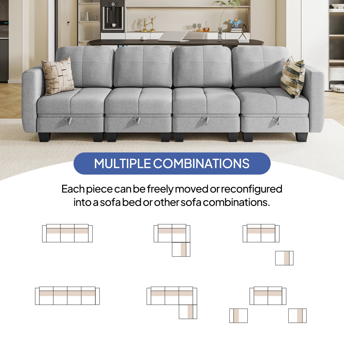 Sectional Couch Modular Futon Sofa Living Room Office