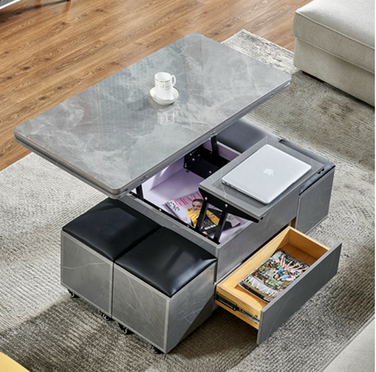 Modern Lifting top Coffee Adjustable Table with Drawers and Stools