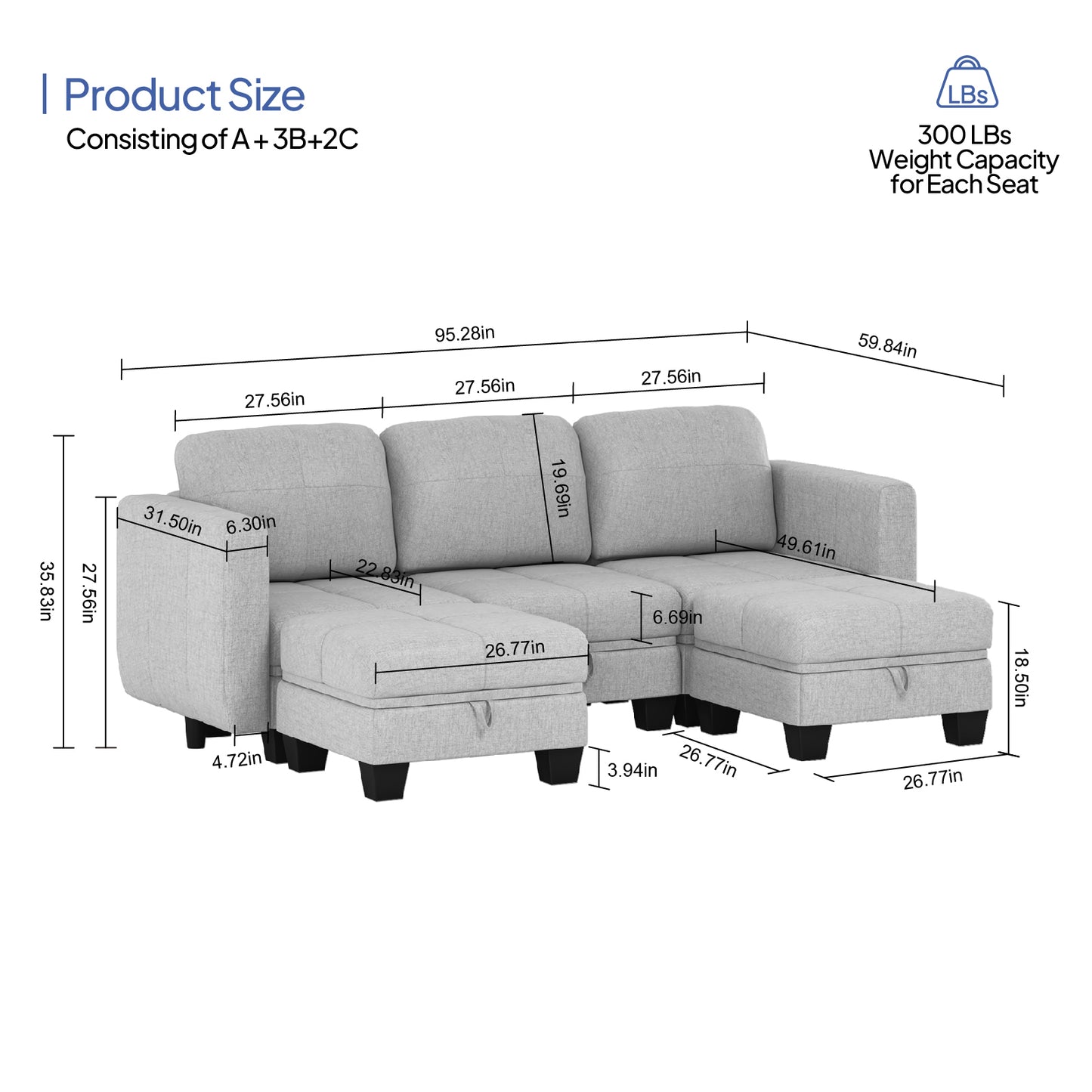 U Shaped Sectional Couch Modular Sofa