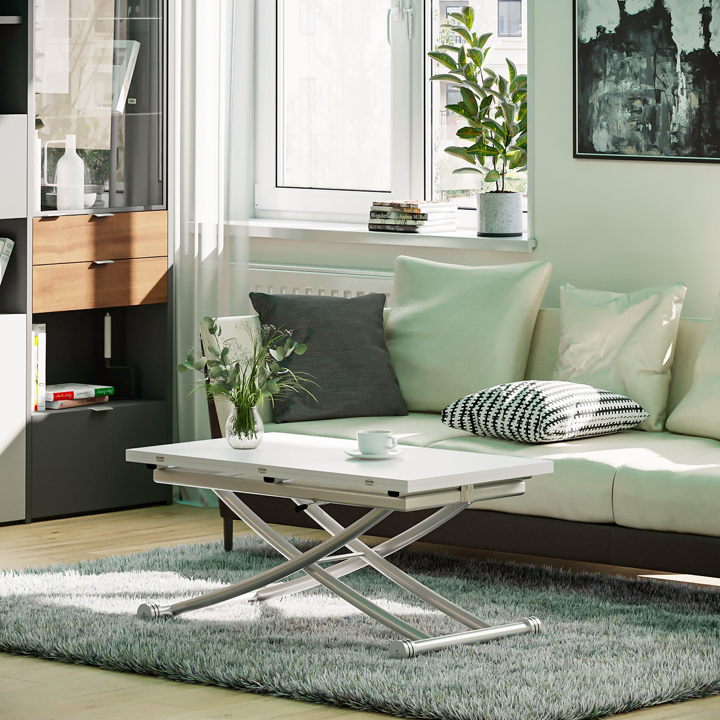 Modern Top Lifting Coffee Table to Adjustable Dining Table