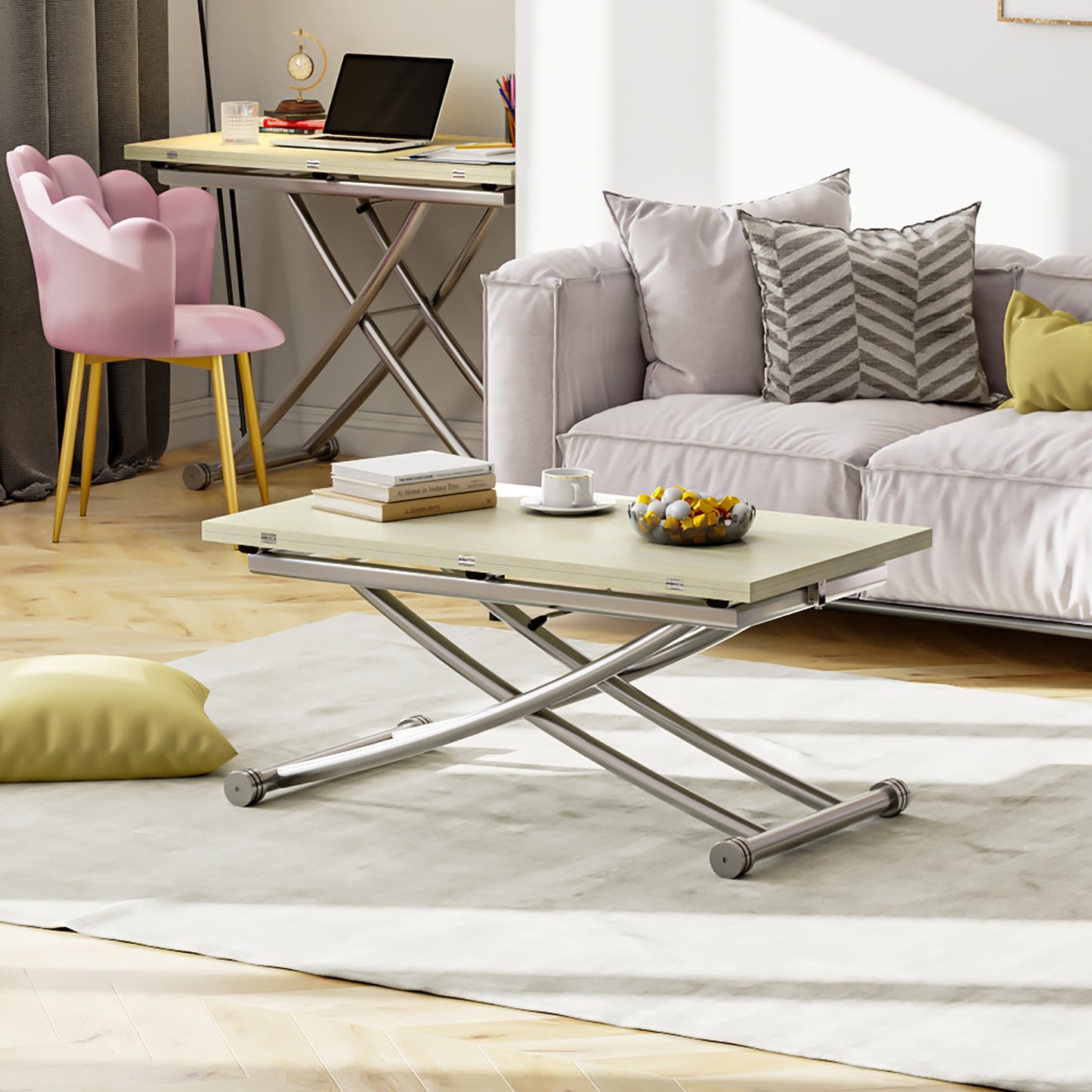 Multi-functional Top-Lifting Coffee Table to Adjustable Dining Table